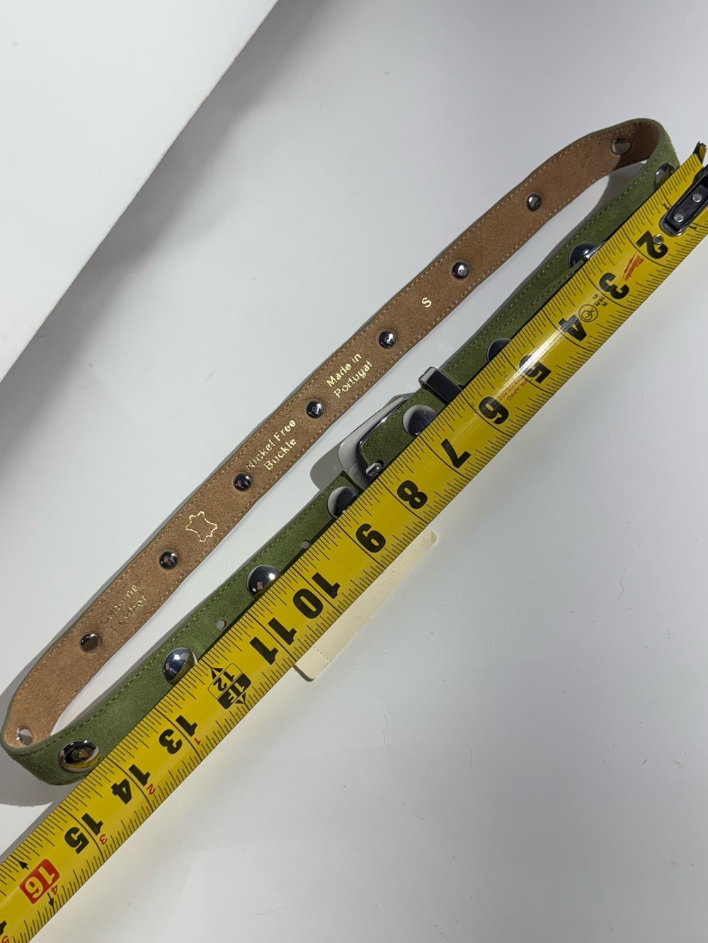 NWT Anthropologie Olive Pistachio Green Suede Belt Silver Studs Summer Trend - Picture 4 of 7